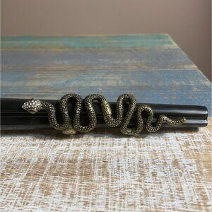 Antique Gold Snake Ring With Rhinestone Eyes Gothic Jewelry